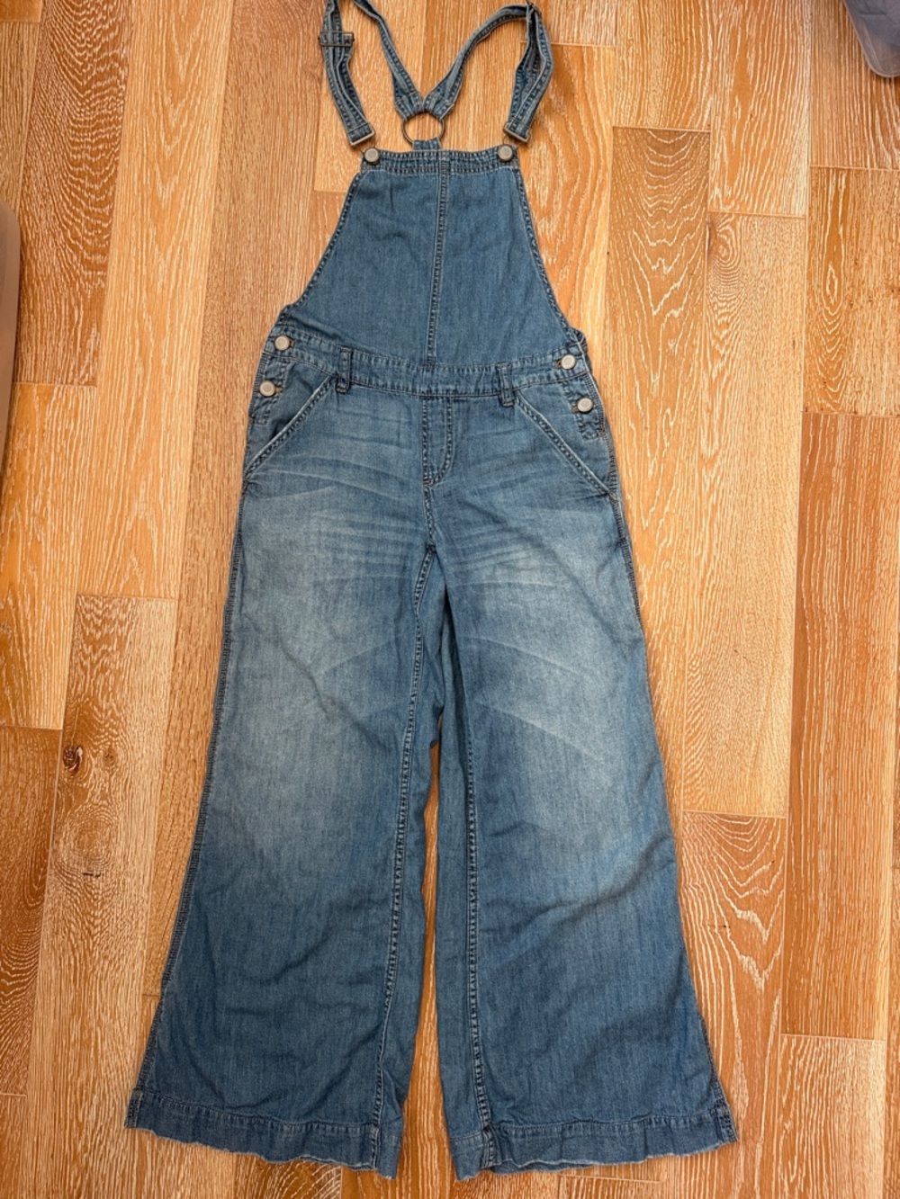 Free People Blue Wide-Leg Denim Overalls
